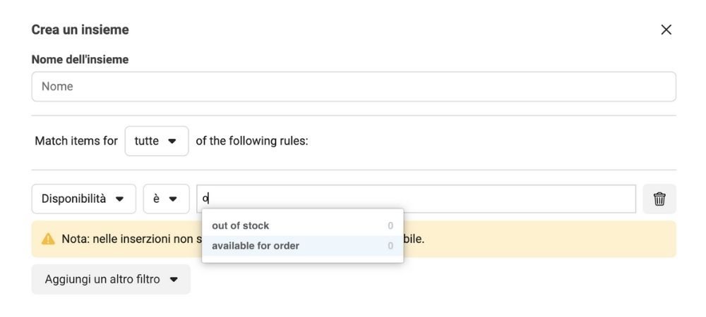 Esclusione prodotti senza feed manager